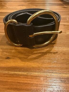 Madewell Black Leather Belt with Brass Double-Ring Buckle